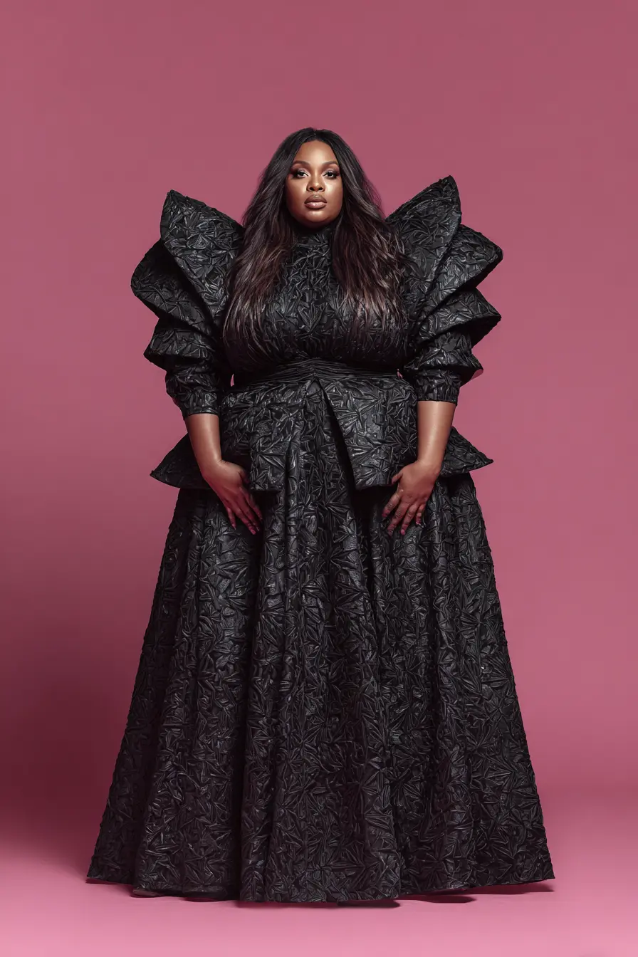 Sculpted Statement Shoulders + Structured Full Skirt