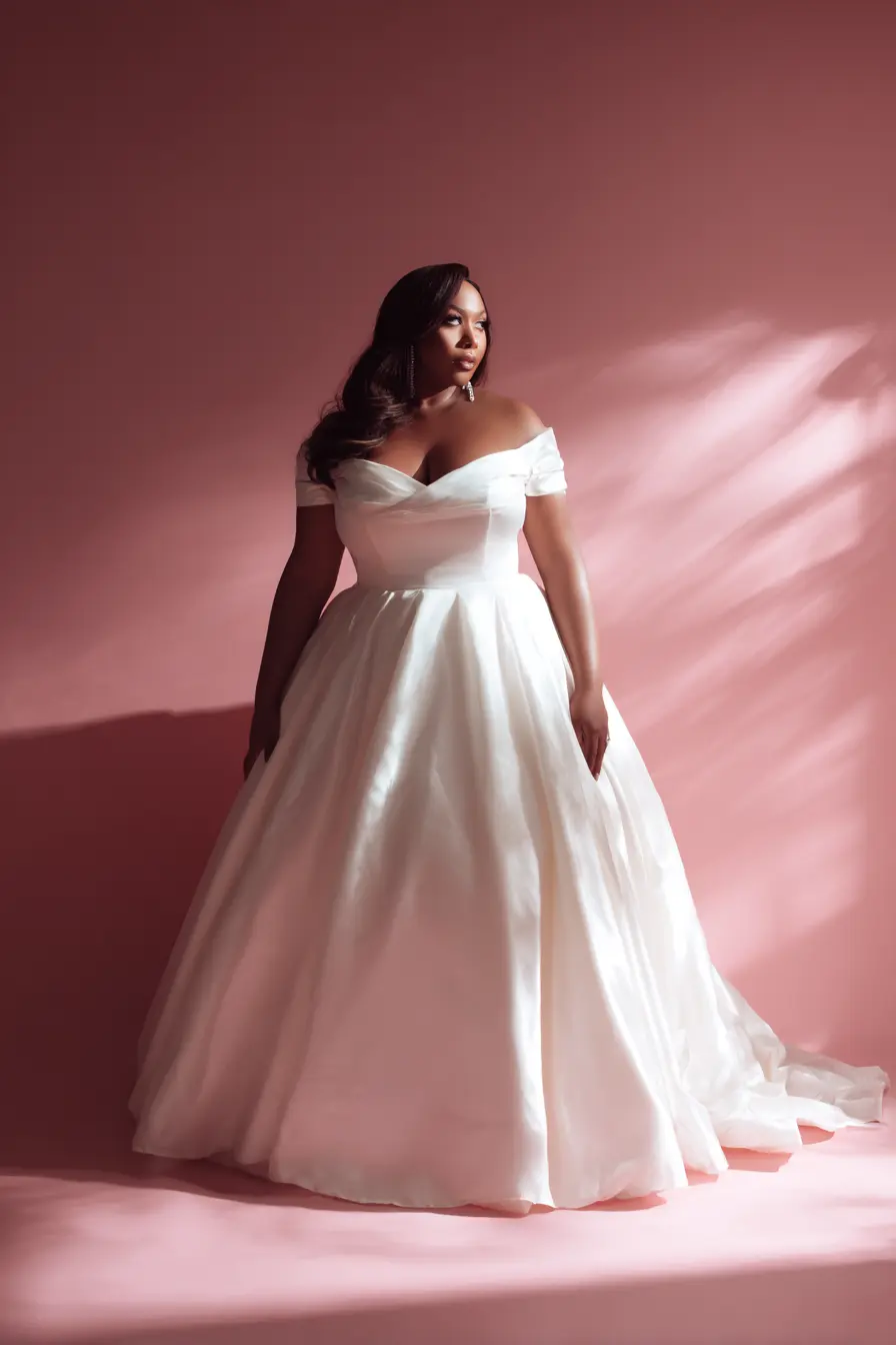 Off-Shoulder Satin Gown + Full Skirt