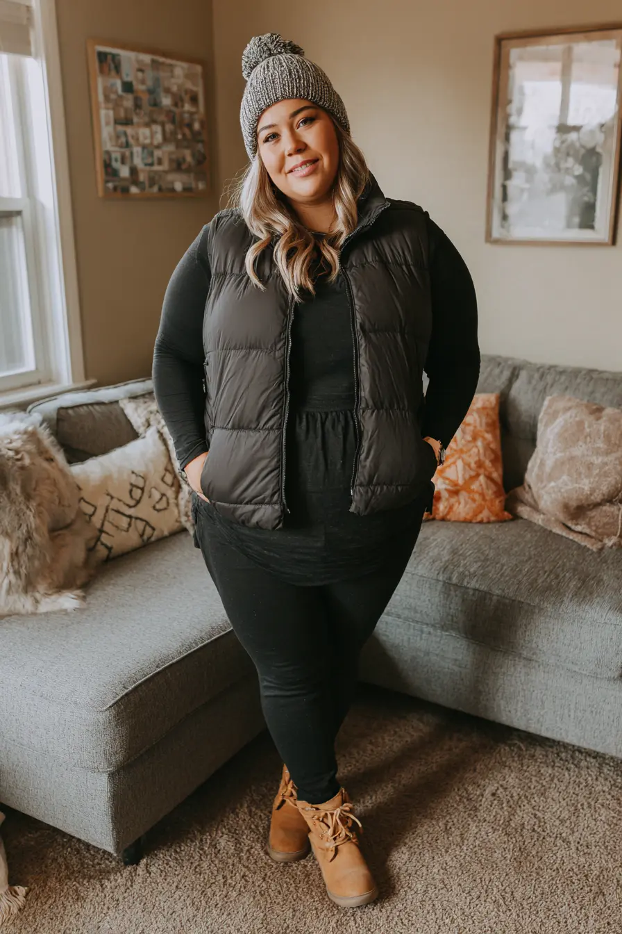 Puffer Vest Layer + Knit Beanie