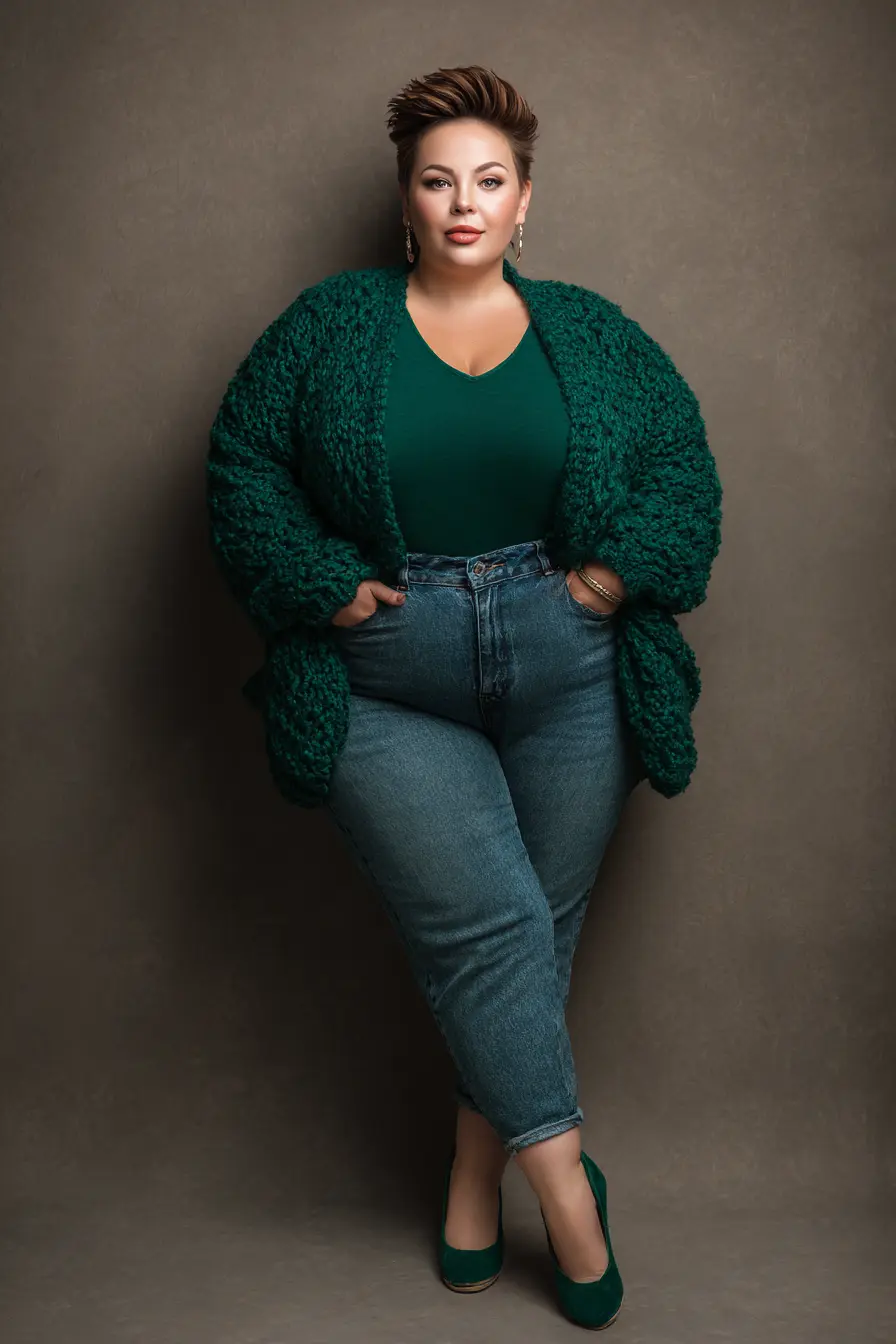 Chunky Knit Cardigan + Tapered Jeans