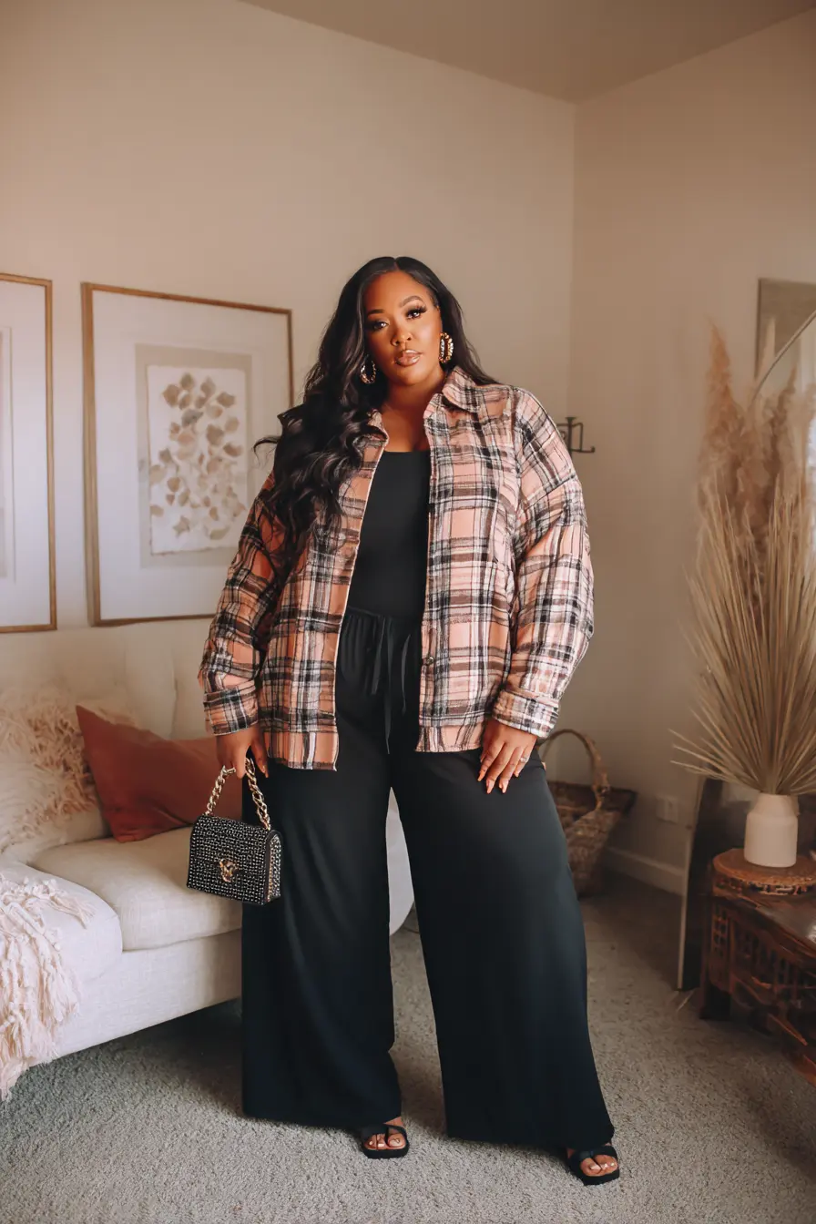 Plaid Shacket + Wide-Leg Pants
