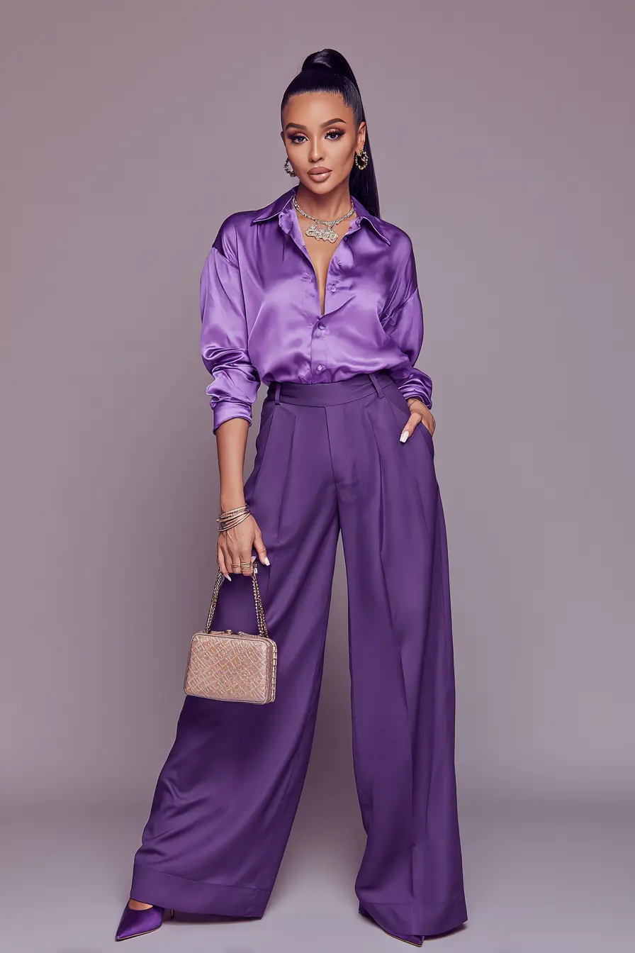 Satin Button-Up + Wide-Leg Trousers