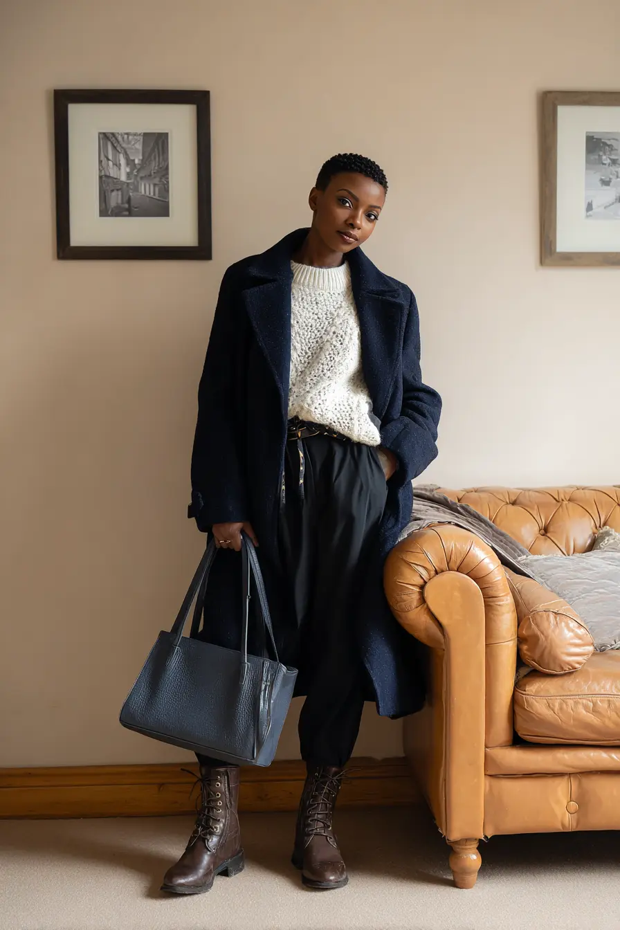 Wool Overcoat + Chunky Knit Sweater