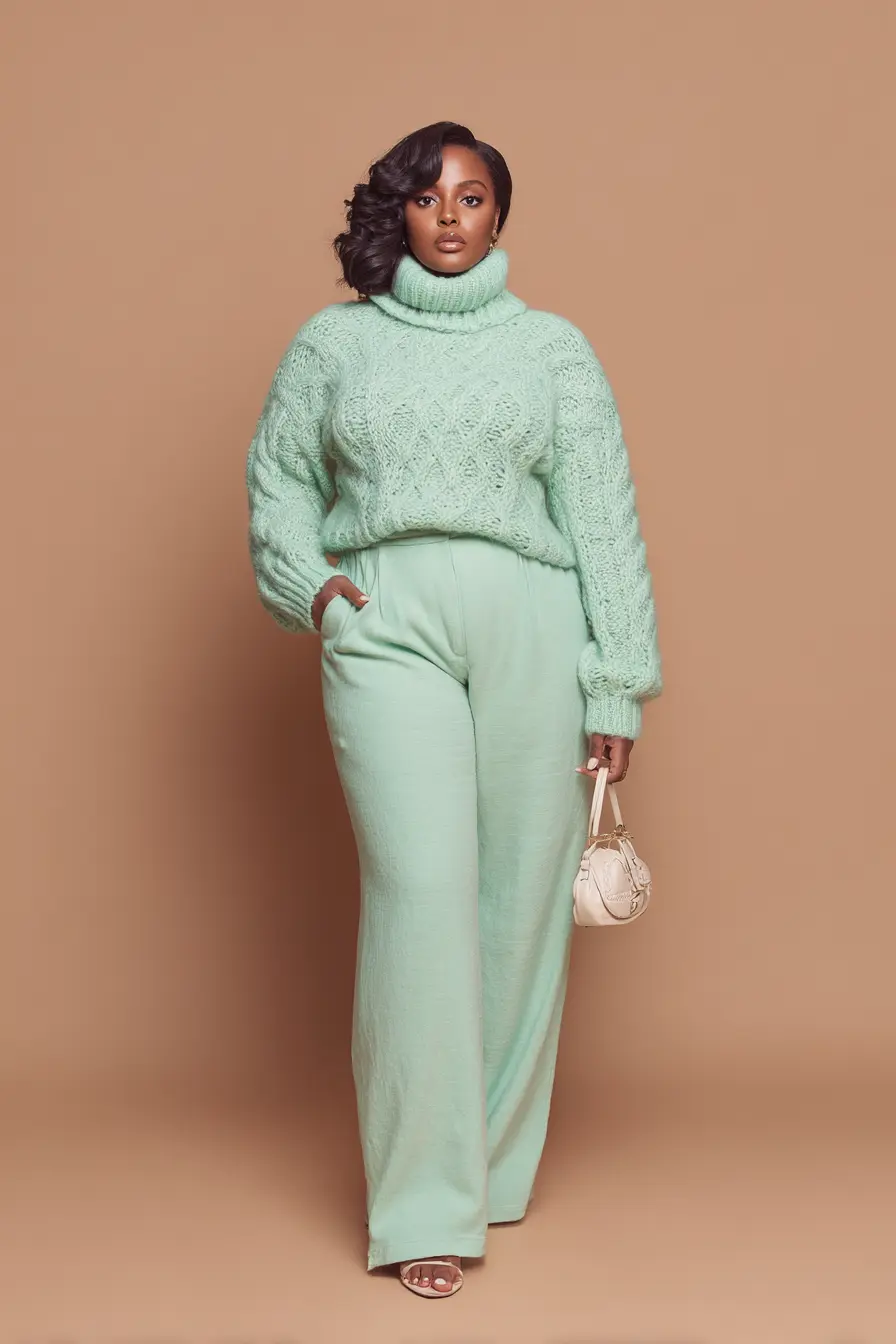 Chunky Turtleneck Sweater + Wide-Leg Pants
