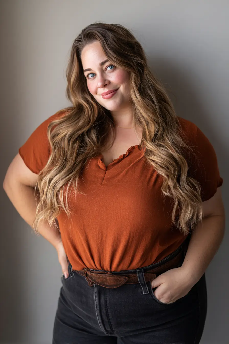 Rust Tee + High-Rise Black Denim