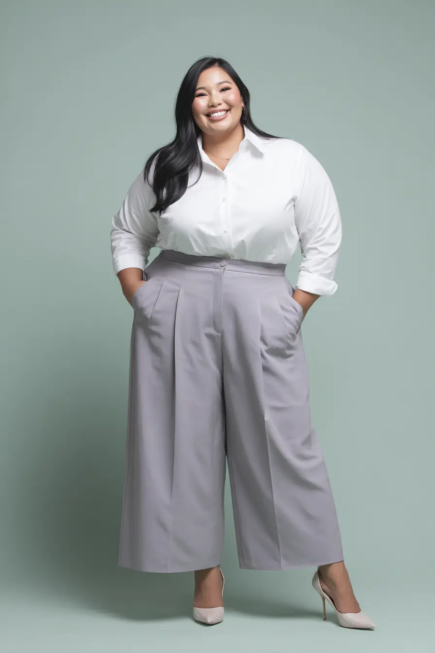 Crisp Button-Down Shirt + Pleated Culotte Pants
