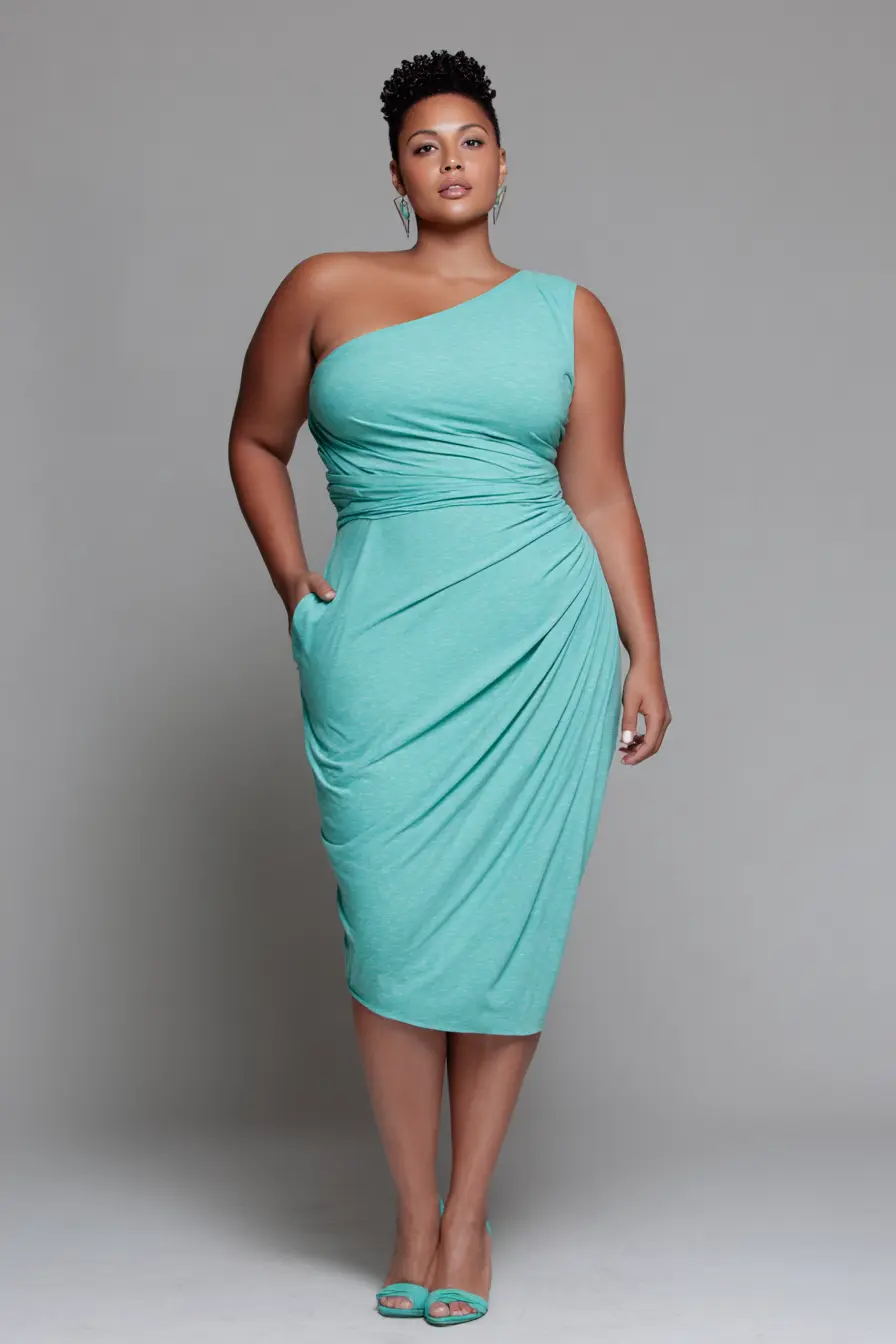 One-Shoulder Draped Dress + Sculpted Fit