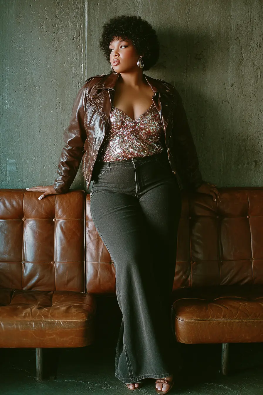 Sequin Cami + Leather Moto Jacket