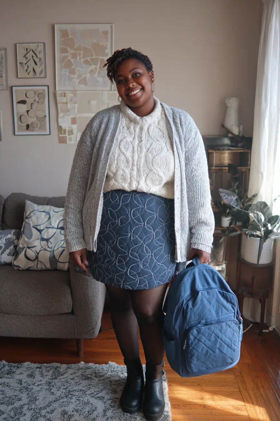Cable Knit Layers + Quilted Mini Skirt