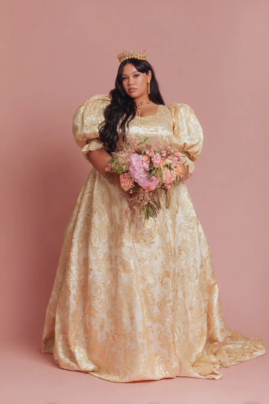Brocade Ball Gown + Regal Puff Sleeves