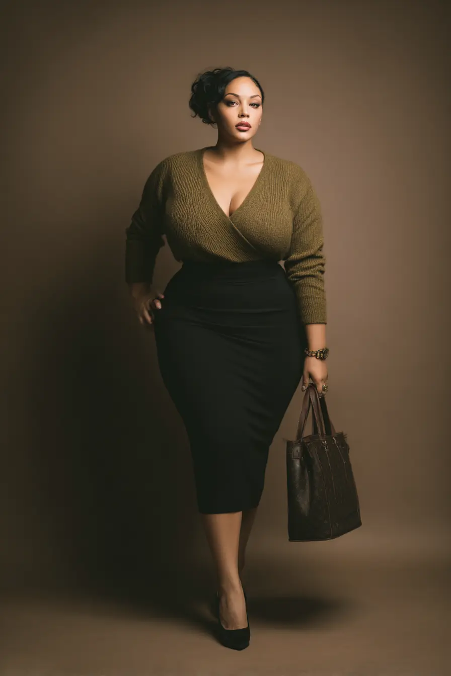 Wrap Knit Top + High-Waist Pencil Skirt