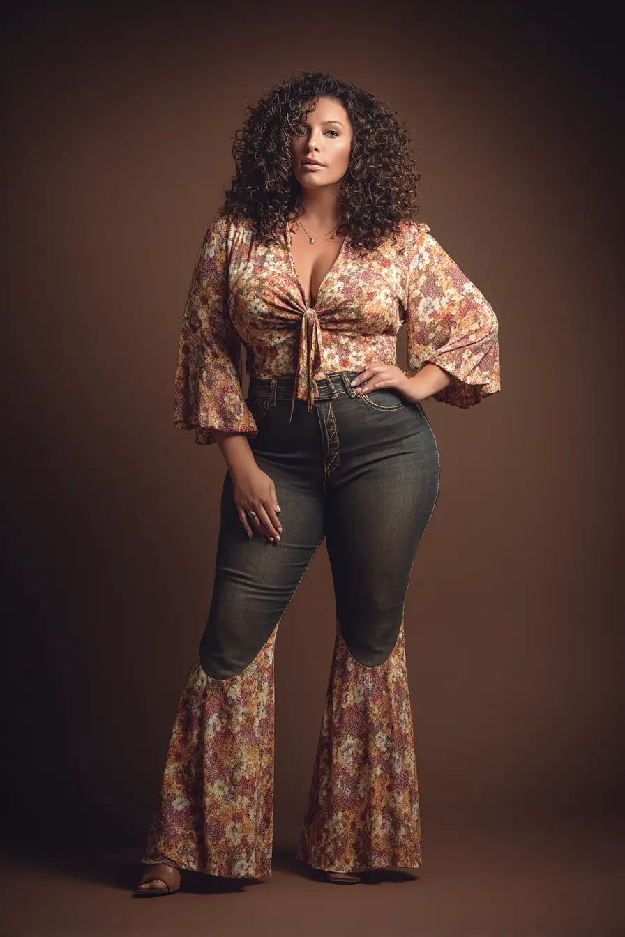 Floral Tie-Front Top + Flared Jeans