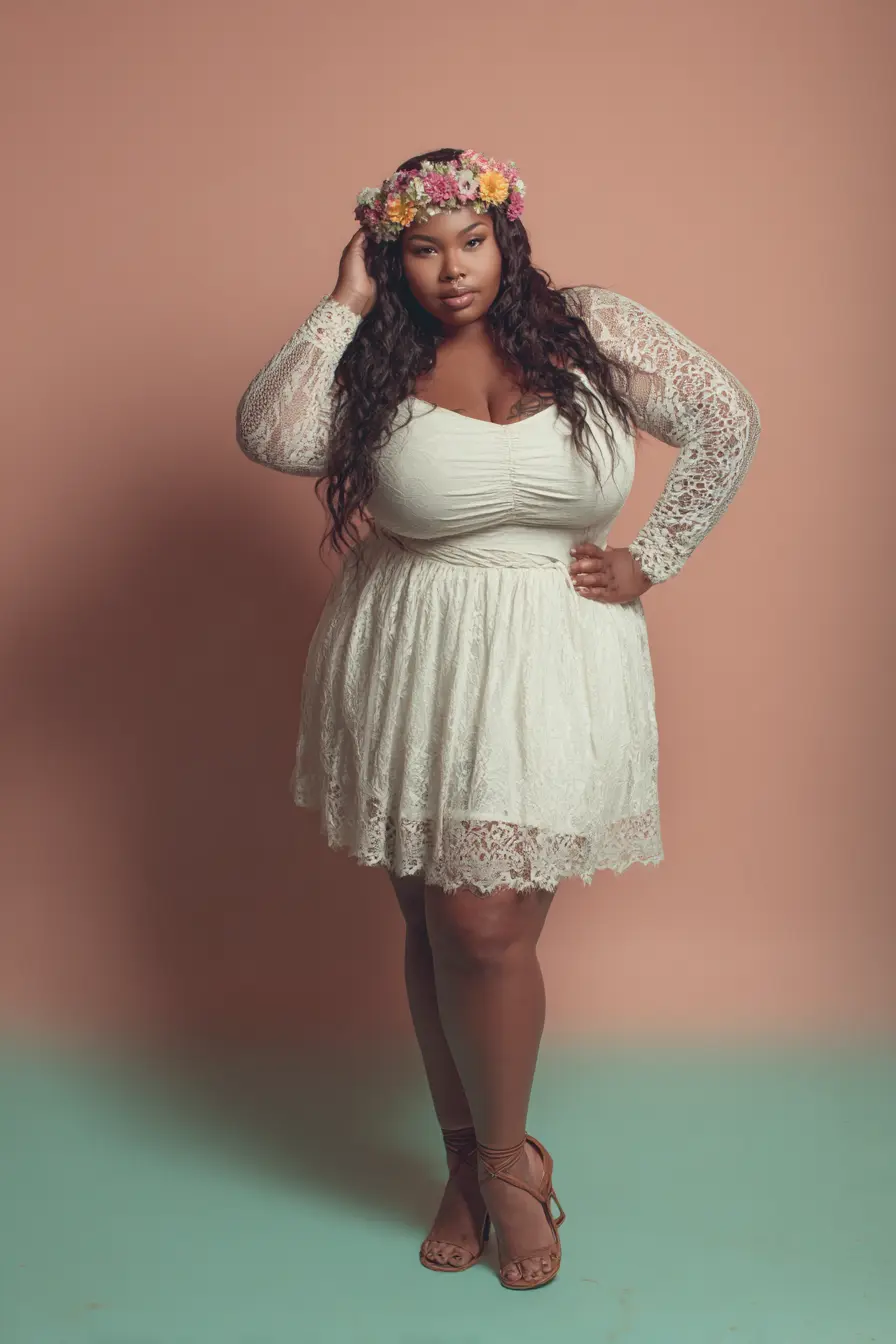 Lace Long-Sleeve Dress + Floral Crown