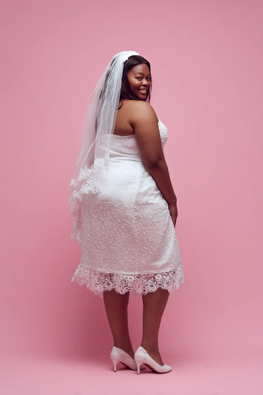 Lace Hem Mini Dress + Sheer Veil