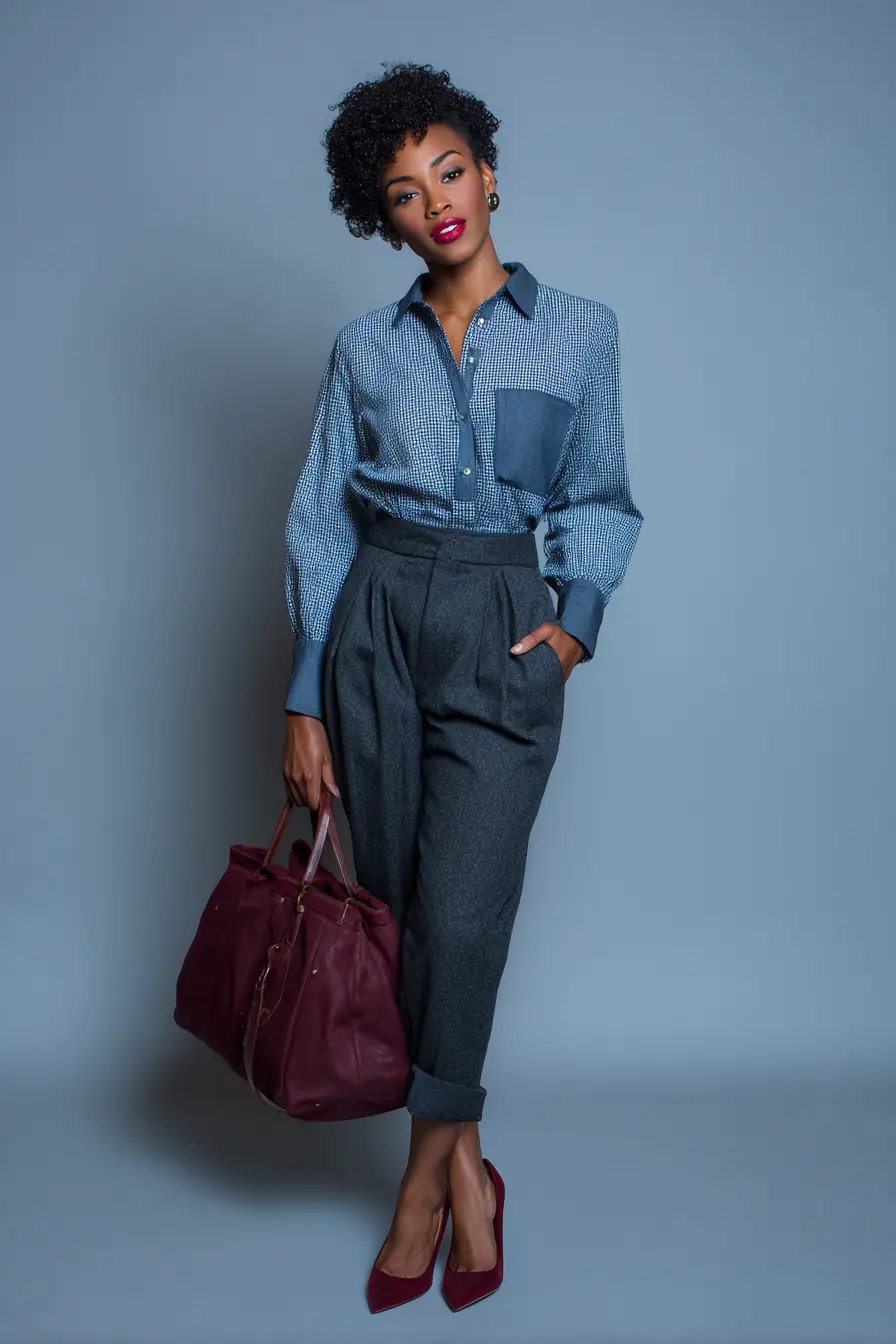 Textured Button-Up + Pleated Wool Trousers