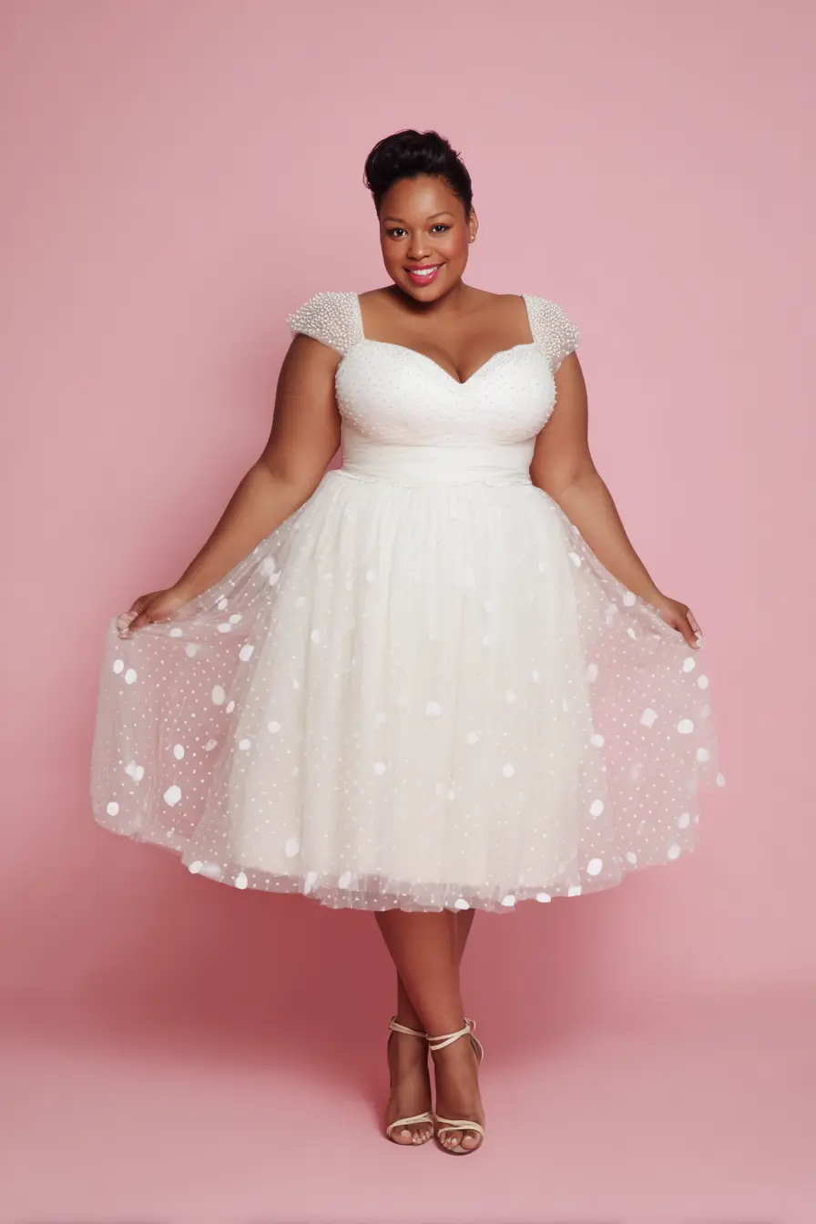 Beaded Cap Sleeves + Tulle Tea-Length Skirt