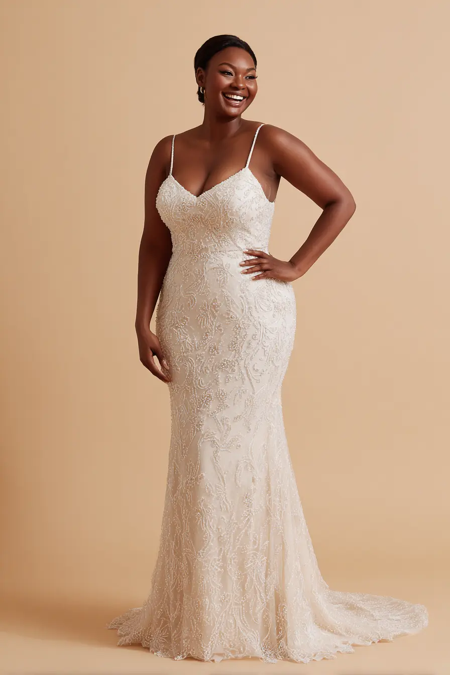 Beaded Sheath Dress + Spaghetti Strap Detail