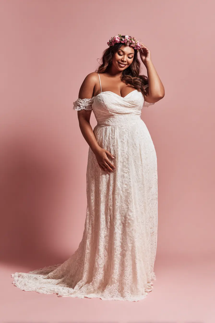 Off-Shoulder Lace Gown + Delicate Straps