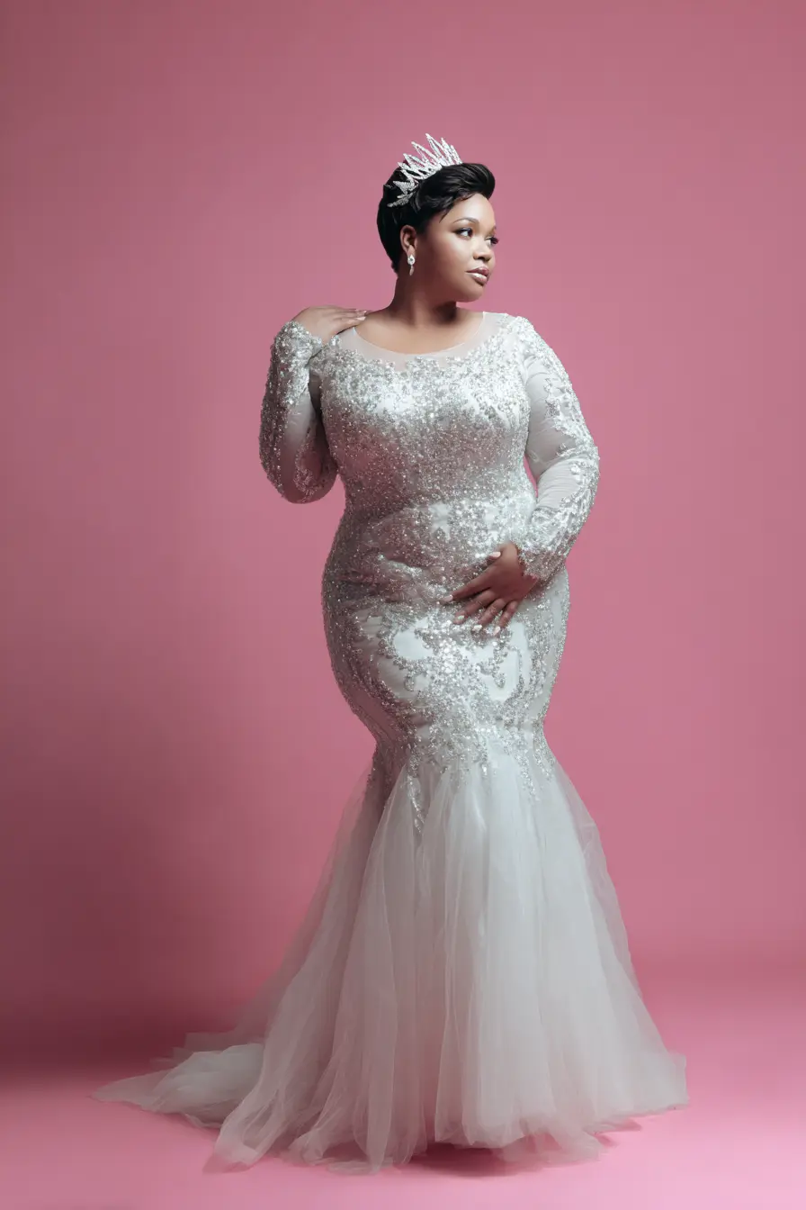 Sequin Mermaid Gown + Sheer Long Sleeves