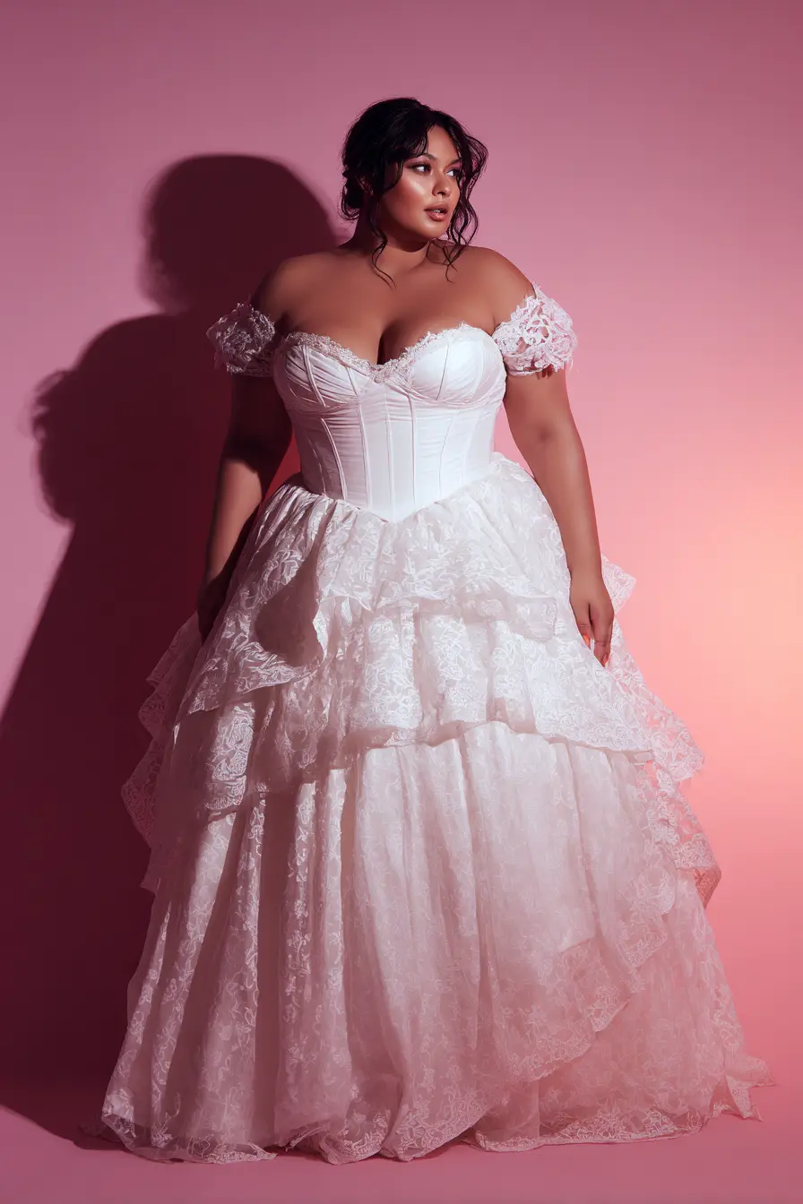 Corseted Lace Gown + Tiered Skirt Layers