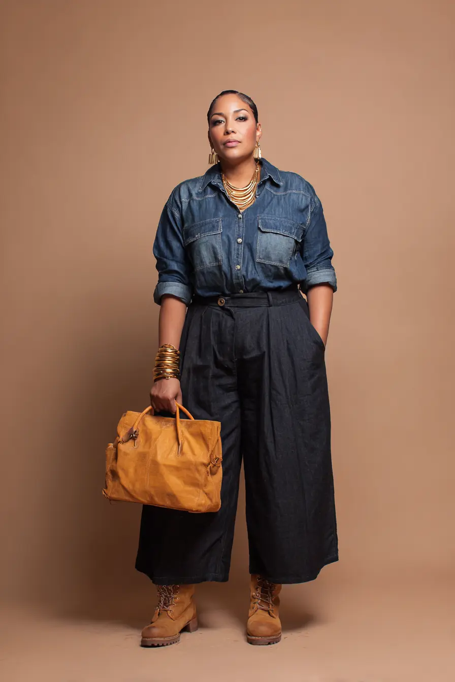 Denim-on-Denim Power Look + Statement Gold