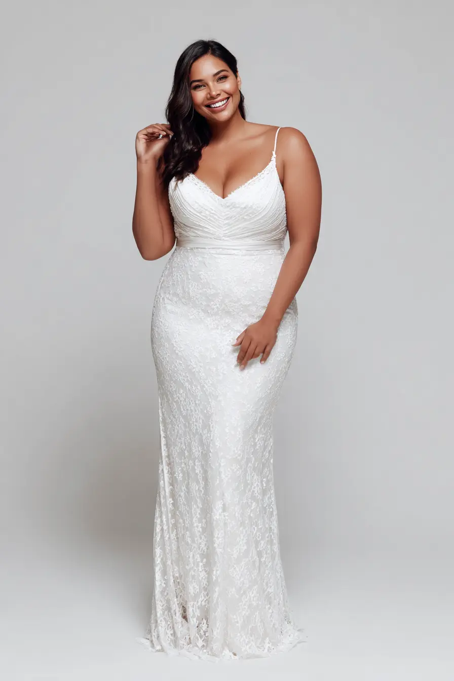 Spaghetti Strap Lace Gown + Soft Drape