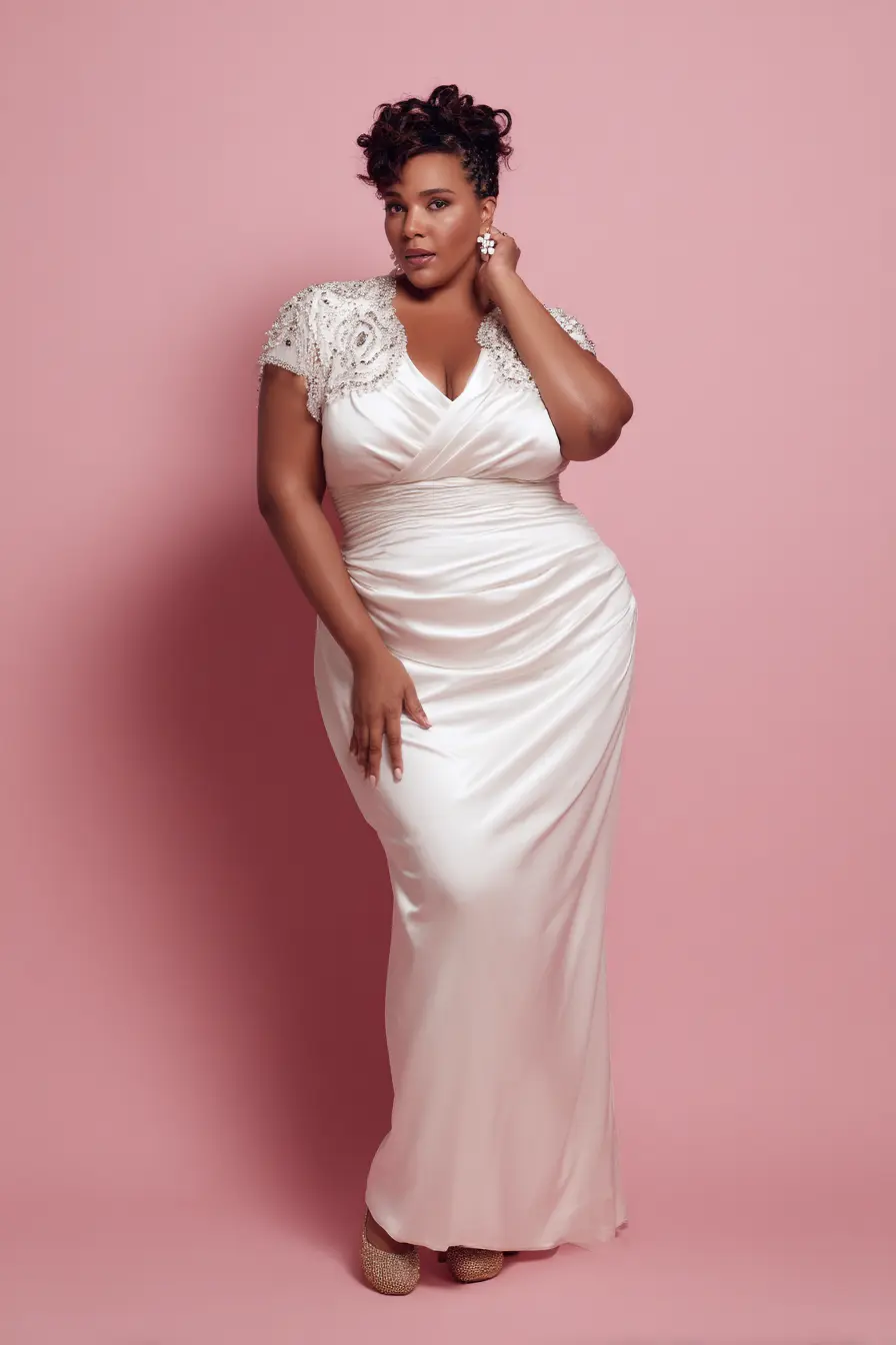 Satin Drape Gown + Beaded Shoulder Detail