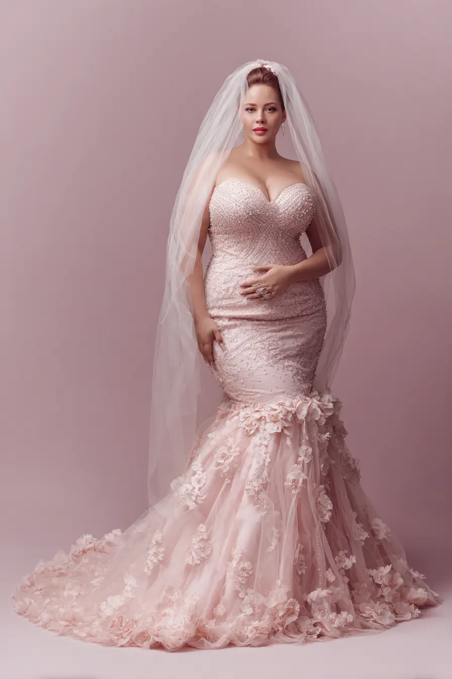 Blush Mermaid Gown + Floral Tulle Train