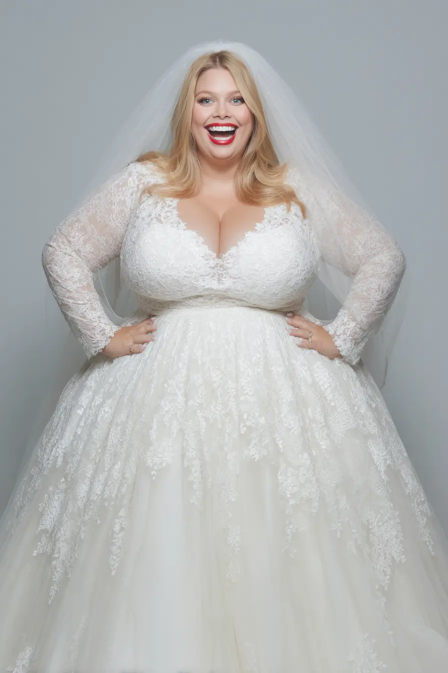 Lace V-Neck Gown + Full Tulle Skirt