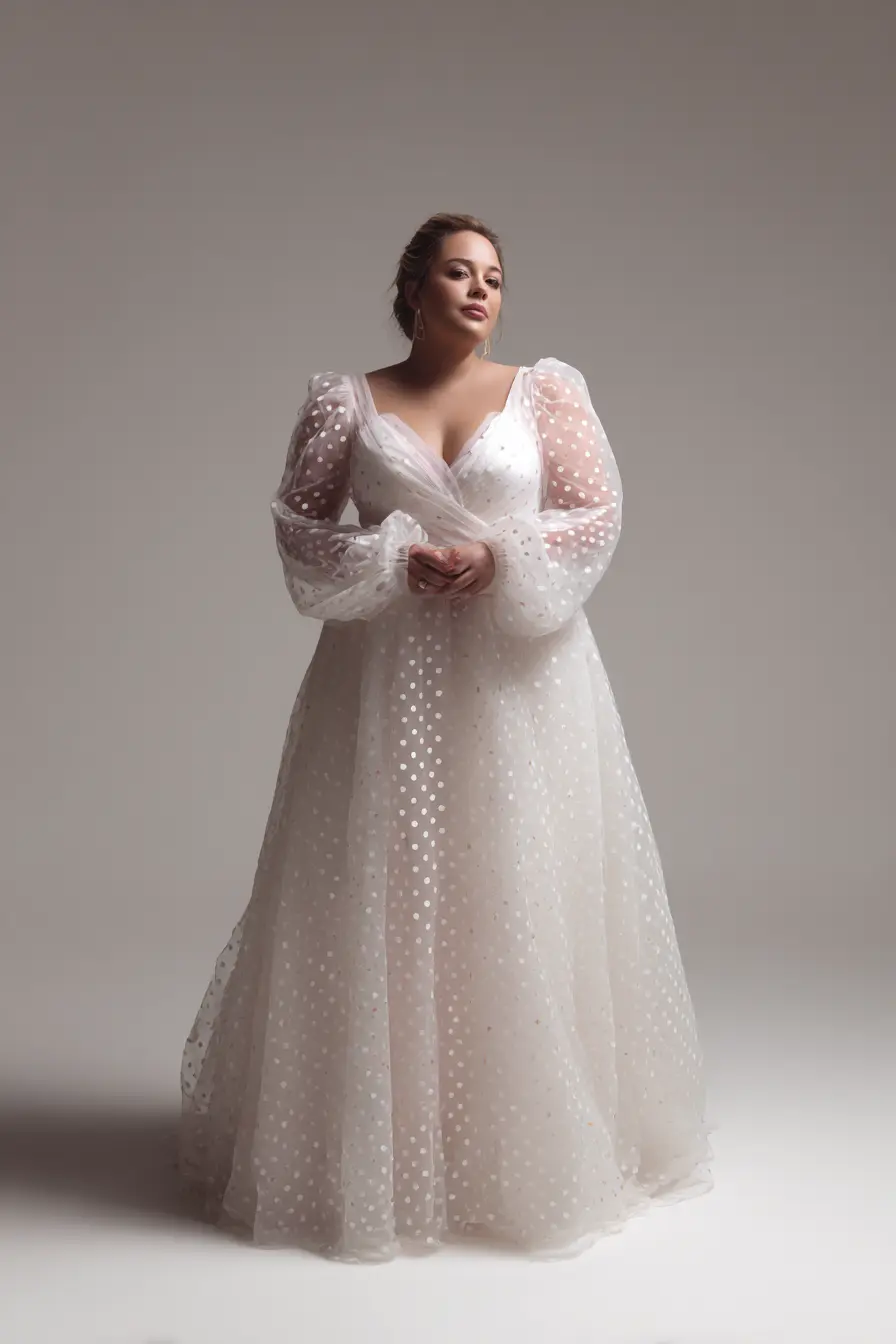 Sheer Polka Dot Gown + Puff Sleeves