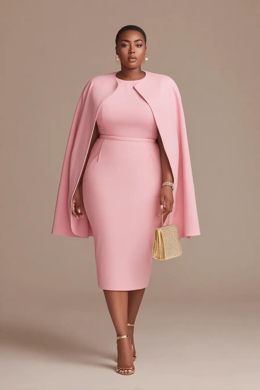 Cape-Shoulder Dress + Gold Accents