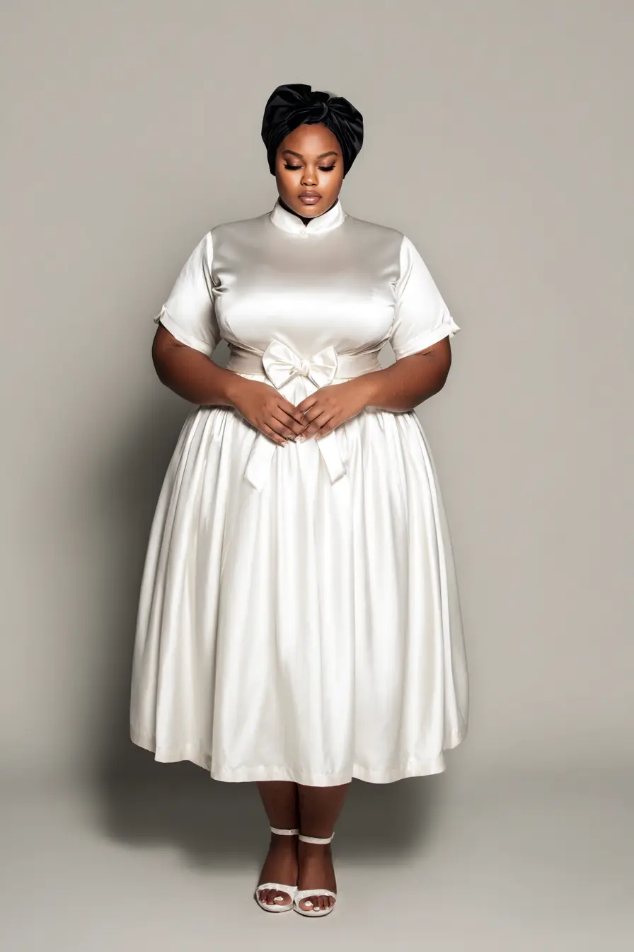 Satin Midi Dress + Waist Bow Detail