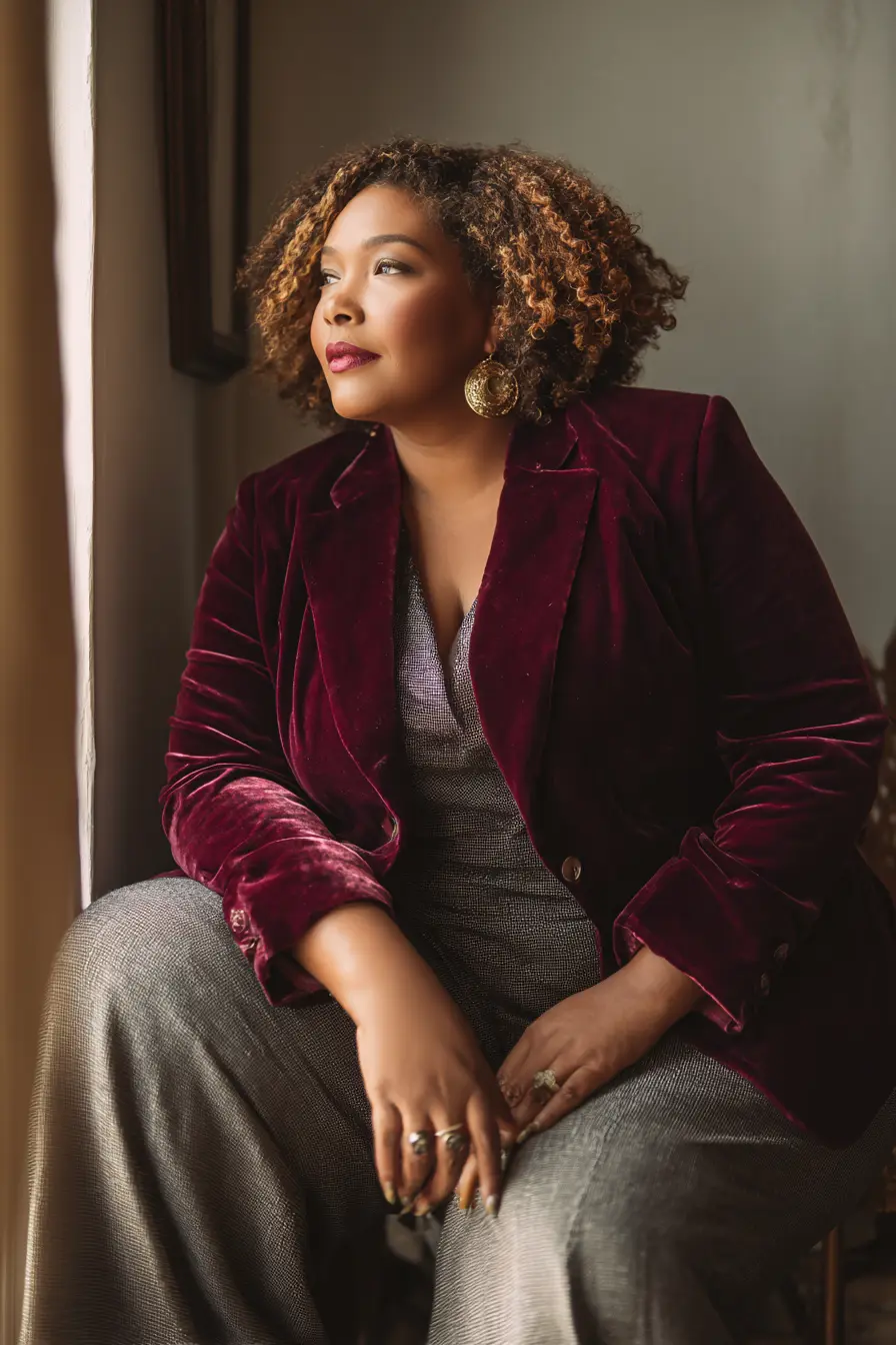 Velvet Blazer + Wide-Leg Trousers