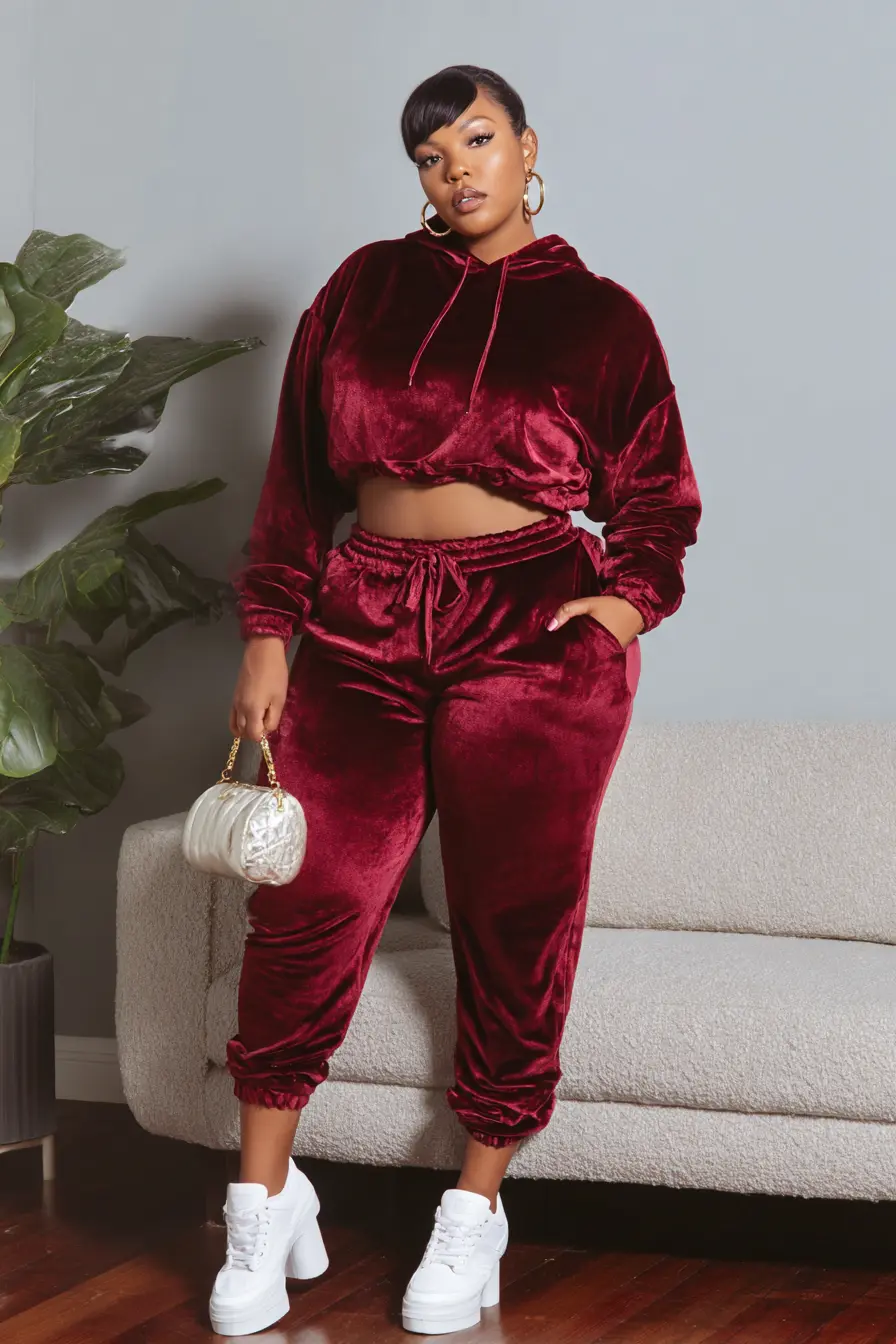 Velvet Tracksuit + Platform Sneakers