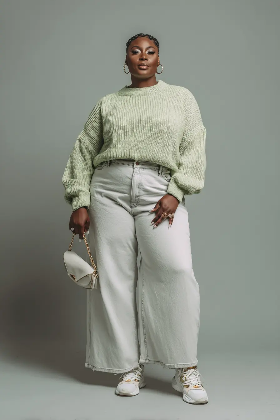 Mint Knit Sweater + Wide-Leg Denim
