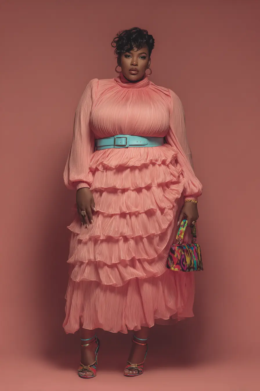 Ruffled Pleated Dress + Statement Belt