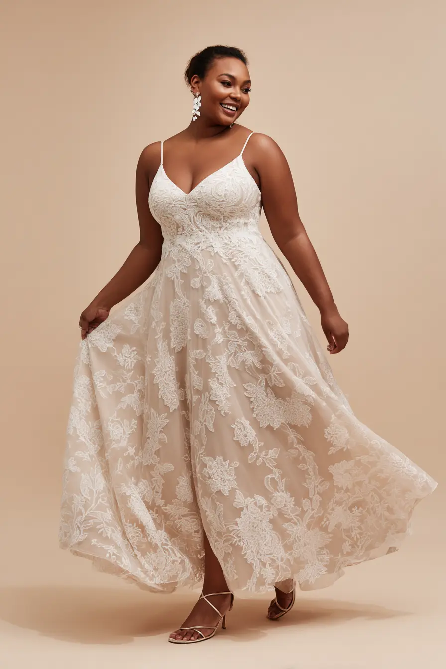 Floral Lace A-Line Dress + Spaghetti Straps