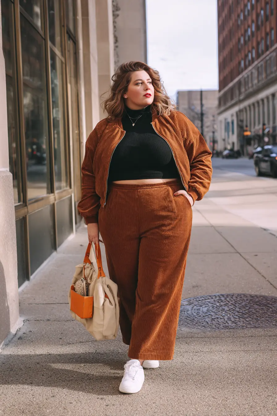 Corduroy Set + Cropped Knit Top