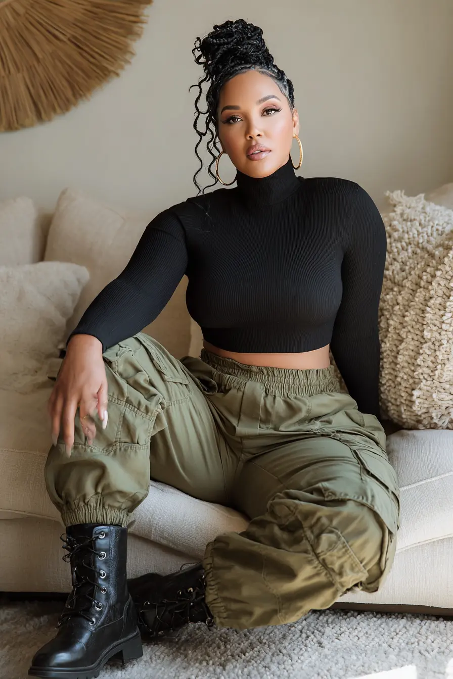 Cropped Turtleneck + Cargo Pants