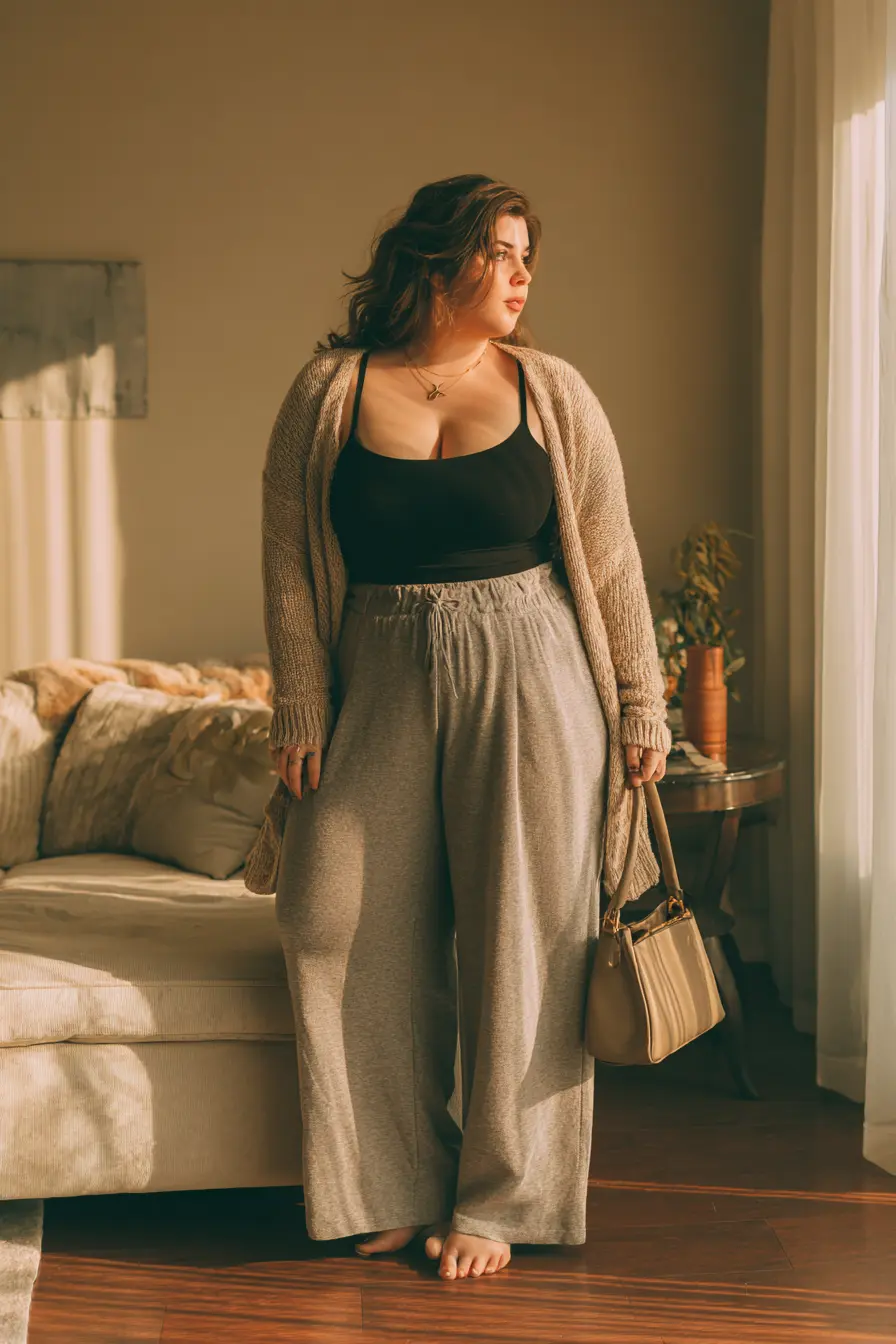Cozy Knit Cardigan + Wide-Leg Lounge Pants