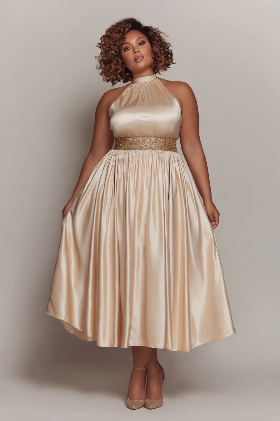 Satin Halter Dress + Statement Waistband