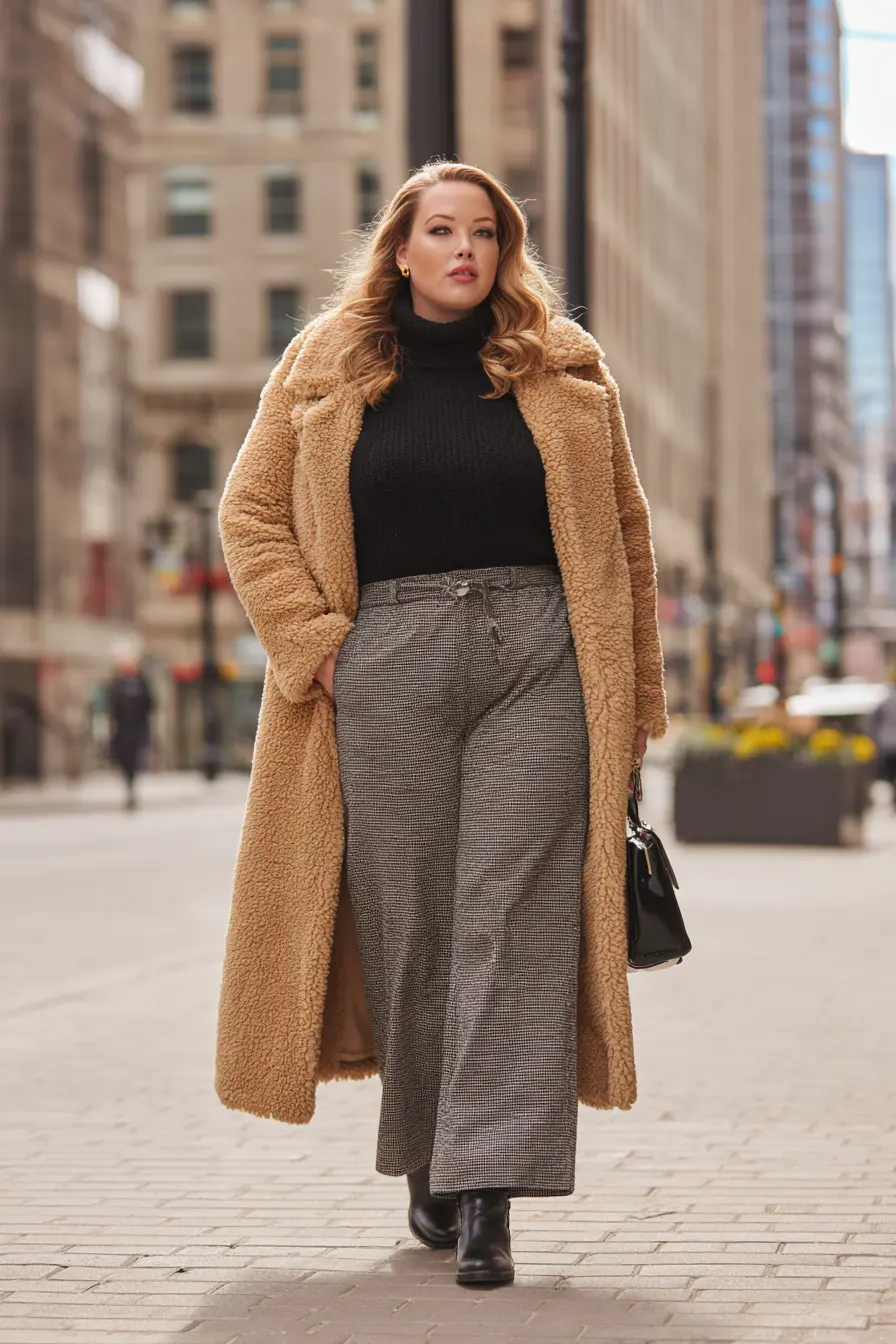 Teddy Coat + Wide-Leg Trousers
