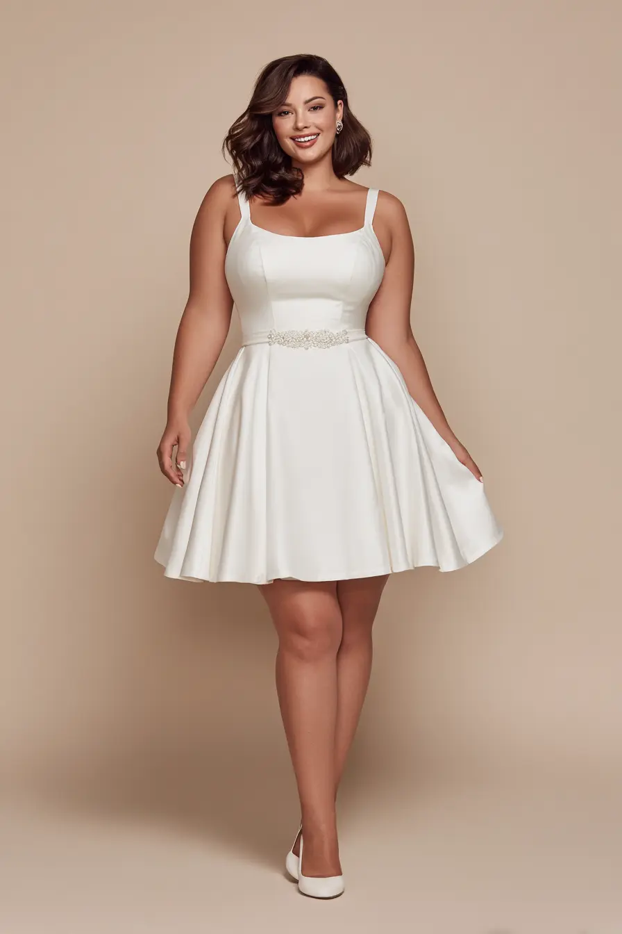 Satin Fit-and-Flare Dress + Embellished Waist