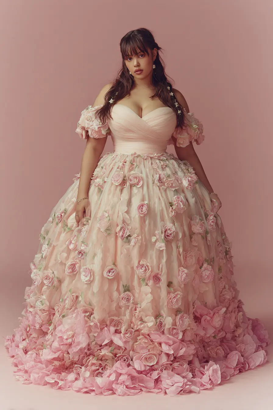 Floral Ball Gown + Off-Shoulder Sleeves