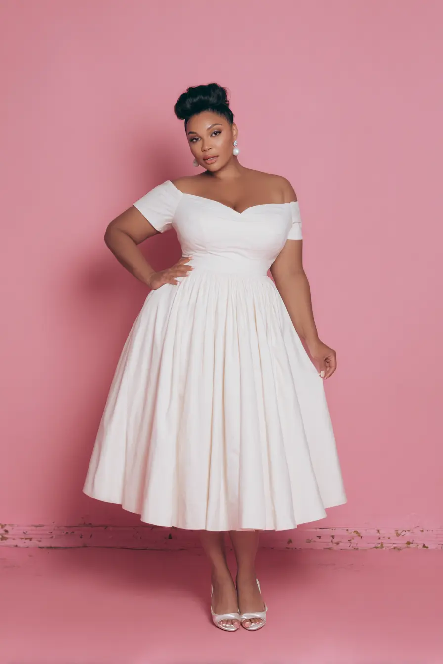 Off-Shoulder Midi Dress + Sweetheart Neckline