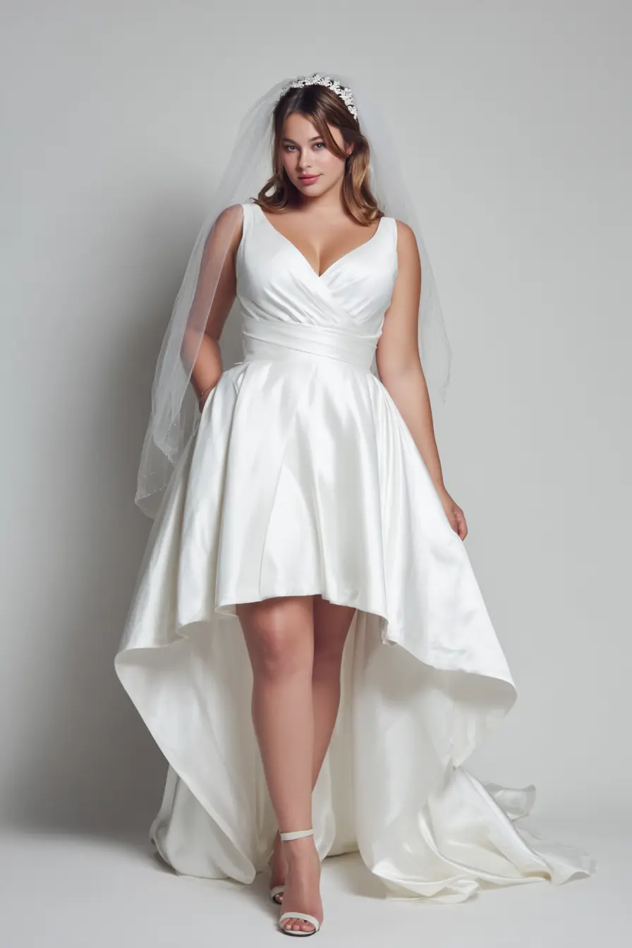 Satin High-Low Dress + Draped Bodice