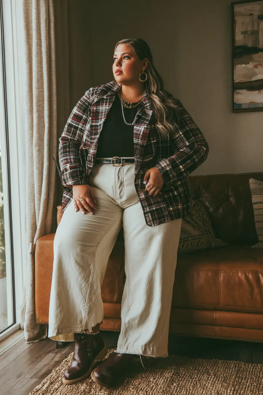 Plaid Shacket + Wide-Leg Denim
