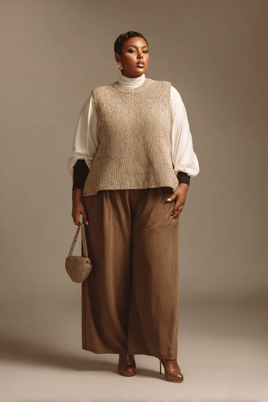 Knit Vest + Wide-Leg Pants