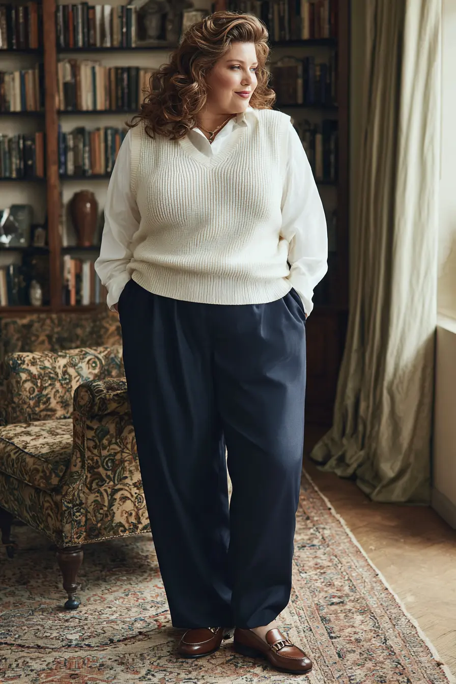 Sweater Vest Layering + Wide Trousers