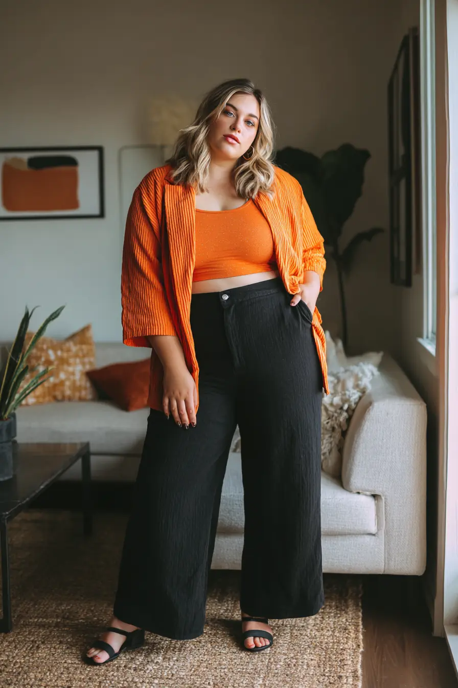 Textured Blazer + Wide-Leg Pants